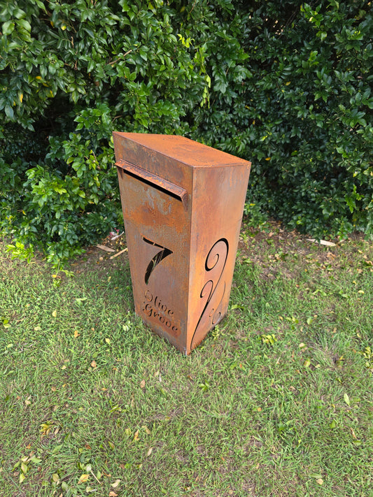 Custom Rusted Steel Mailbox – Personalised Address or Name